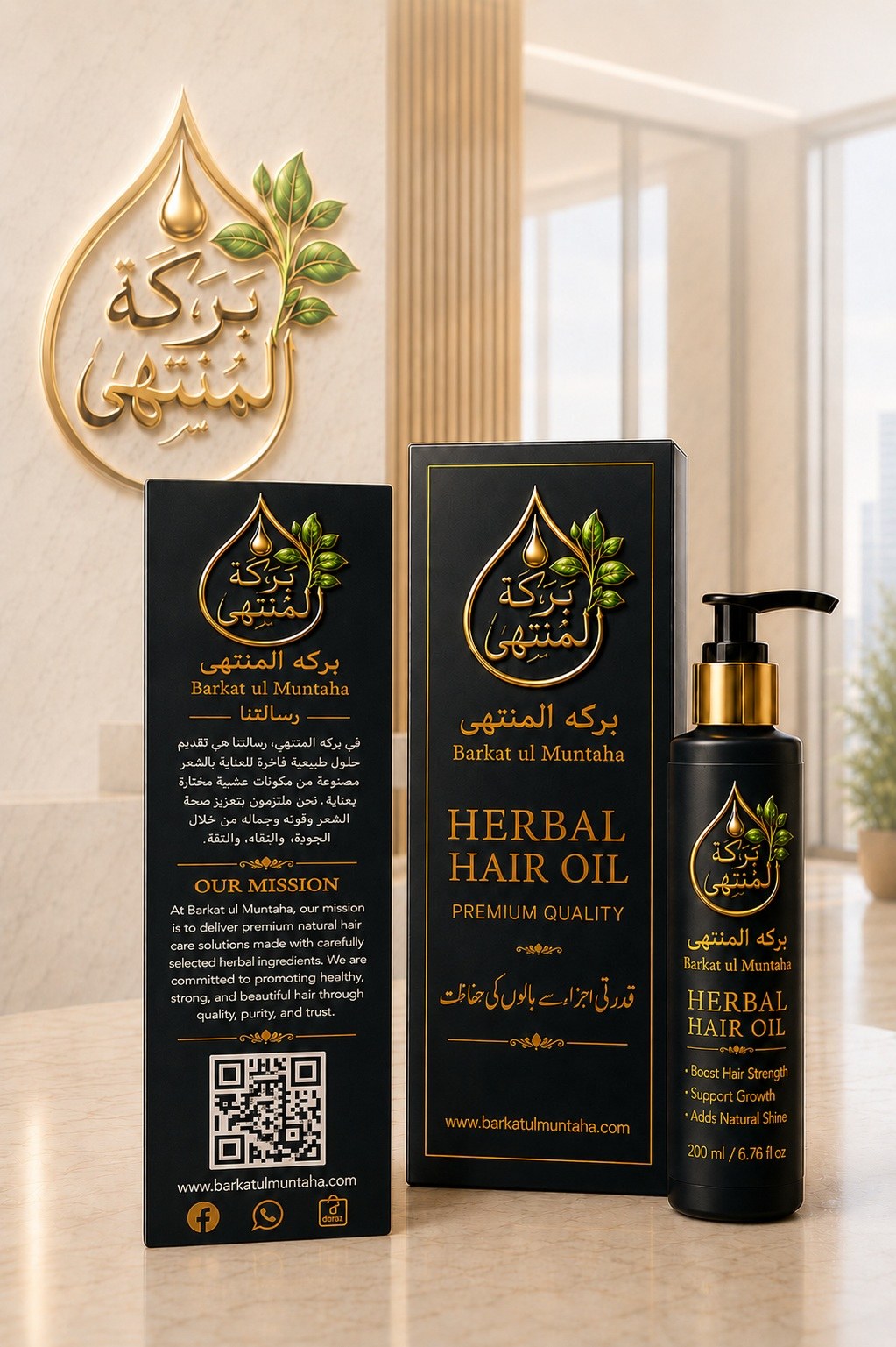 Barkat ul Muntaha Herbal Hair Oil 200 ml product packaging